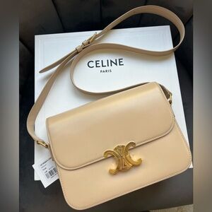 Celine Triomphe Beige Shoulder Bag Medium